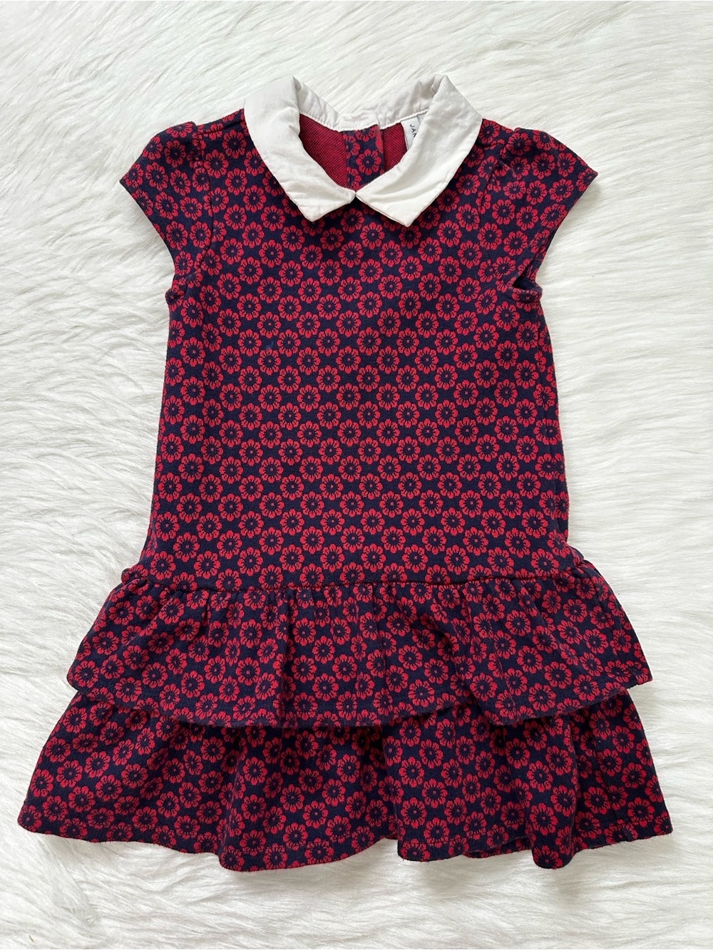 Janie and Jack Girl Toddler Size 3T Red Floral Drop Waist Jackquard Dress